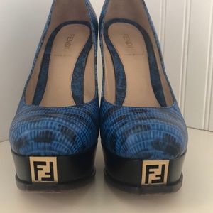 FENDI 38 1/2 blue platform heels